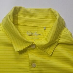 Walter Hagen Polo Shirt Mens Small Yellow Stripe Essentials Golf Performance